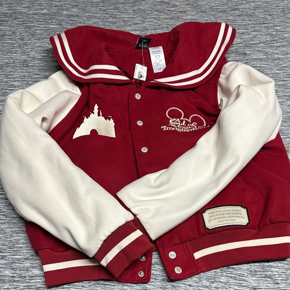 Girls Red and Cream Sailor-Collar Varsity Jacket by Unbranded